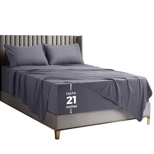 Utopia Bedding Full Size Extra Deep Pocket Sheet Set – Fits Mattresses Up to 21 inches – Cooling, Soft & Breathable – Oeko-Tex 4 Piece Bed Sheets (Grey) Utopia Bedding