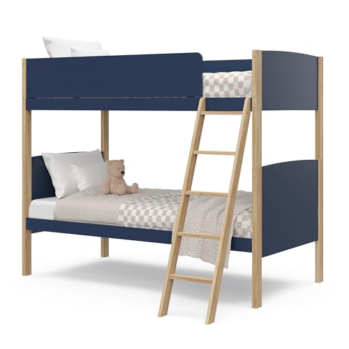 Storkcraft Next Delray Twin-Over-Twin Convertible Bunk Bed (Midnight Blue with Natural) – Modern, Stylish, 2-Tone Bunk Bed for Kids Bedroom