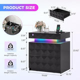 Dystler LED Nightstand Set of 2 with Charging Station,3 Drawers Night Stand with Lockable Hidden Storage,Smart Bedside Table with Human Sensor RGB Lights for Bedroom,Black Dystler