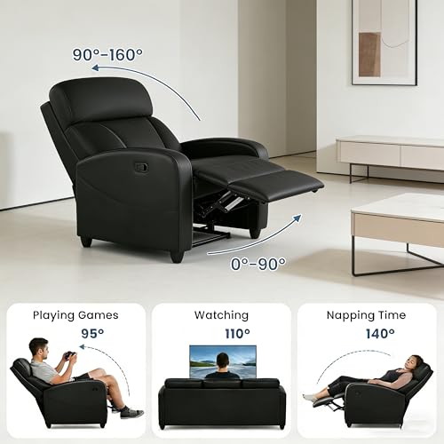 Simple Deluxe Massage Recliner Chair - Adjustable PU Leather Recliner, Luxe Reading Chair & Sofa Chair for Living Room Chairs or Bedroom Chair, Small Recliner for Home Theater, Black Simple Deluxe