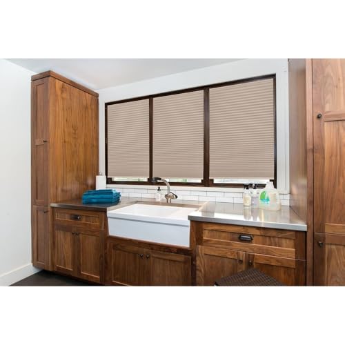Redi Shade No Tools Easy Lift Trim-at-Home Cordless Pleated Light Blocking Fabric Shade Natural, 30" W x 64" L, (Fits windows 19 in - 30 in) Redi Shade