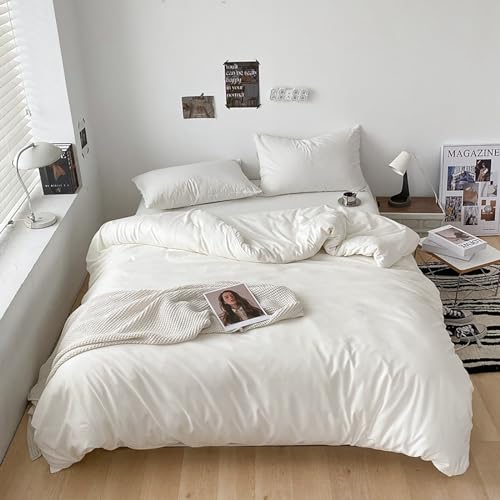 Cottonight White Comforter Sets Full Solid White Bedding Comforter Set Full Plain Cozy Breathable Quilts Blanket Soft Breathable Hotel Bedding Set with 2 Pillowcases for Women Men Cottonight