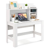 Giantex White Desk with Hutch, Home Office Desk with Bookshelf, Computer Workstation PC Laptop Table with Anti-Toppling Device & Cable Hole, Modern Study Writing Desk for Small Spaces, Bedroom Giantex