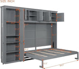 Virubi Queen Horizontal Murphy Bed Cabinet with Storage Cabinet,Wood Folding Murphy Wall Bed for Adult (Grey) Virubi