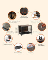 Dog Crate Furniture, 2024 New Furniture Style Dog Crate with Removable Tray and Wheels, Heavy-Duty Double-Doors Dog Cage End Table, 27.2" Wooden Dog Kennel, Indoor Dog House for Large Dogs, Brown GAOMON