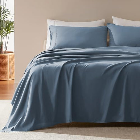 SLEEP ZONE King Sheet Set – 4 Piece Bed Sheets for King Size Bed, Soft and Breathable Cooling Microfiber, Includes 1 Fitted Sheet, 1 Flat Sheet and 2 Pillowcases Deep Pocket 16" (Flint Blue, King) SLEEP ZONE