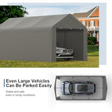 Carport, 10‘ x 20’ Heavy Duty Portable Garage All-Season Car Canopy w/Removable Sidewall & Doors, Carport Canopy Party Tent w/Water-Resistant Tarp for Backyard (Grey, 10‘ x 20’) Phonjoroo