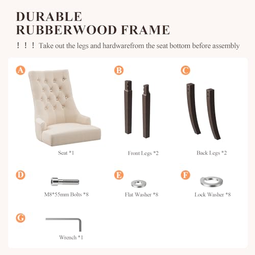 COLAMY Fabric Side Dining Chairs Set of 6, Wingback Upholstered Dining Room Chairs with Tufted Button, Living Room Chairs for Home Kitchen, Beige COLAMY