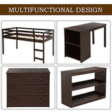 Bellemave Espresso Low Loft Bed Frame with Storage & Rolling Desk for Kids and Teens Bellemave