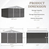 Greesum 10×10FT Outdoor Storage Shed, Metal Patio Storaged Sheds with Lockable Doors, Sheds & Outdoor Storage for Bike, Backyard, Pool and Garden, Gray Greesum