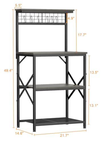 Furologee 4-Tier Black Oak Kitchen Bakers Rack & Microwave Stand with Pegboard and S Hooks Furologee
