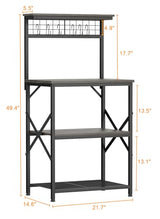 Furologee 4-Tier Black Oak Kitchen Bakers Rack & Microwave Stand with Pegboard and S Hooks Furologee