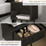 VECELO Nightstands Set of 2, Mid Century Modern End Bedside Table, Night Stand with Storage Drawer and 2 Tiers Open Shelf for Small Place, Bedroom, Living Room, Easy Assembly, Black VECELO