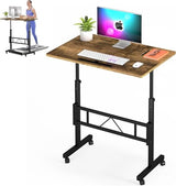 Klvied Small Standing Desk Adjustable Height, Mobile Table with Wheels, Portable Laptop Table, Standing Computer Desk for Walking Pad (Brown) Klvied