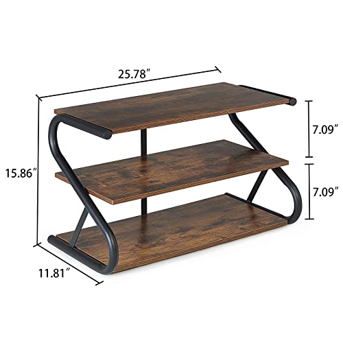 Aroktake 3-Tier Shoe Rack, Wooden Shoe Storage with S Shape Heavy Duty Metal Free Standing, Shoe Organizer Shelf for Entryway, Living Room, Closet, Bedroom (Rustic) Aroktake