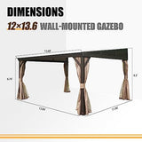 Domi 12x14FT Lean to Gazebo, Hardtop Wall Mounted Gazebo with Sloping Galvanized Steel Roof, Wall Pergola with Aluminum Frame, Curtains and Netting, for Patio, Deck, Garden, Backyard domi outdoor living