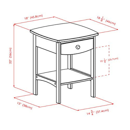 Winsome 22 x 18 x 18-Inch Wood Curved End Table/Night Stand With One Drawer, Brown (94918) - WoodArtSupply