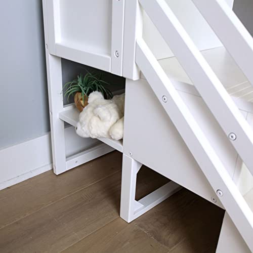 Max & Lily Low Loft Bed, Twin Bed Frame For Kids With Stairs, White Max & Lily