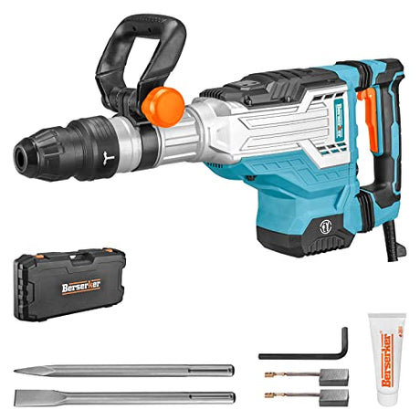 Berserker 1700W 25-Pound SDS-Max Demolition Jack Hammer, 1-9/16" 14-Amp Corded Electric Heavy Duty Demo Chipping Hammer Concrete/Pavement Breaker with Carrying Case Flat Chisel Bull Point Chisel Berserker