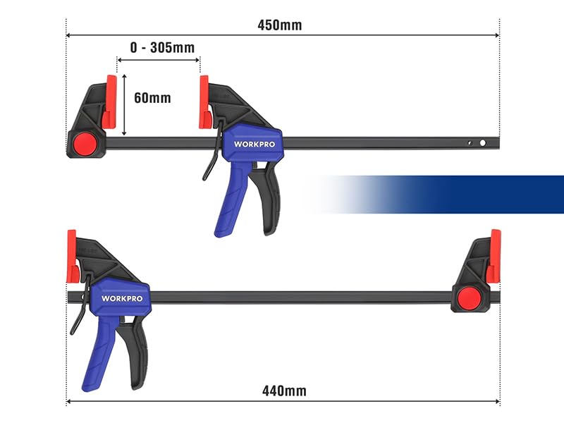 WORKPRO 12" Bar Clamps for Woodworking 2-Pack, Quick-Release Wood Clamps/Spreader Light Duty, One Hand F Clmaps 150 LBS Load Limit, Ideal for Woodworking and DIY Projects WORKPRO