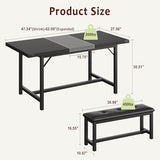 CABIHOME 3-Piece Dining Table Set for 4-6 People, 63" Large Extendable Kitchen Table Set with 2 Soft Benches, Easy Assembly, Space Saving for Small Space, Apartment, Black CABIHOME