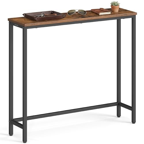 VASAGLE Console Table, Entryway Table, One Piece Top, Easy Assembly, for Hallway, Bedroom, Living Room, 1 Tier, 7.9 x 31.5 x 32 Inches, Rustic Brown and Ink Black ULNT035KD01S VASAGLE