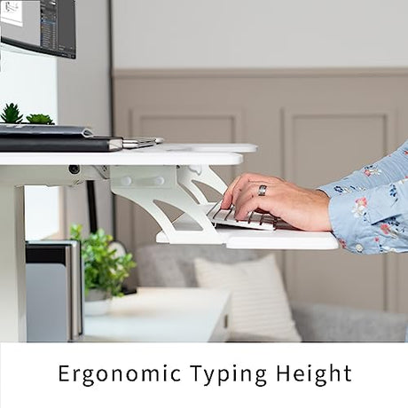 VIVO White Electric Mobile Height Adjustable 36 inch Dual Platform Standing Desk with Wheels, Rolling Small Space Table, Sit Stand Workstation, DESK-V111VTW VIVO