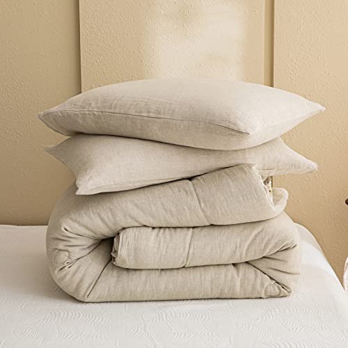 Merryword 100% Linen Comforter Set Queen Natural French Flax Linen Bedding Comforter Set Soft Breathable Moisture Wicking Comfy Bedding 3 Pieces Merryword