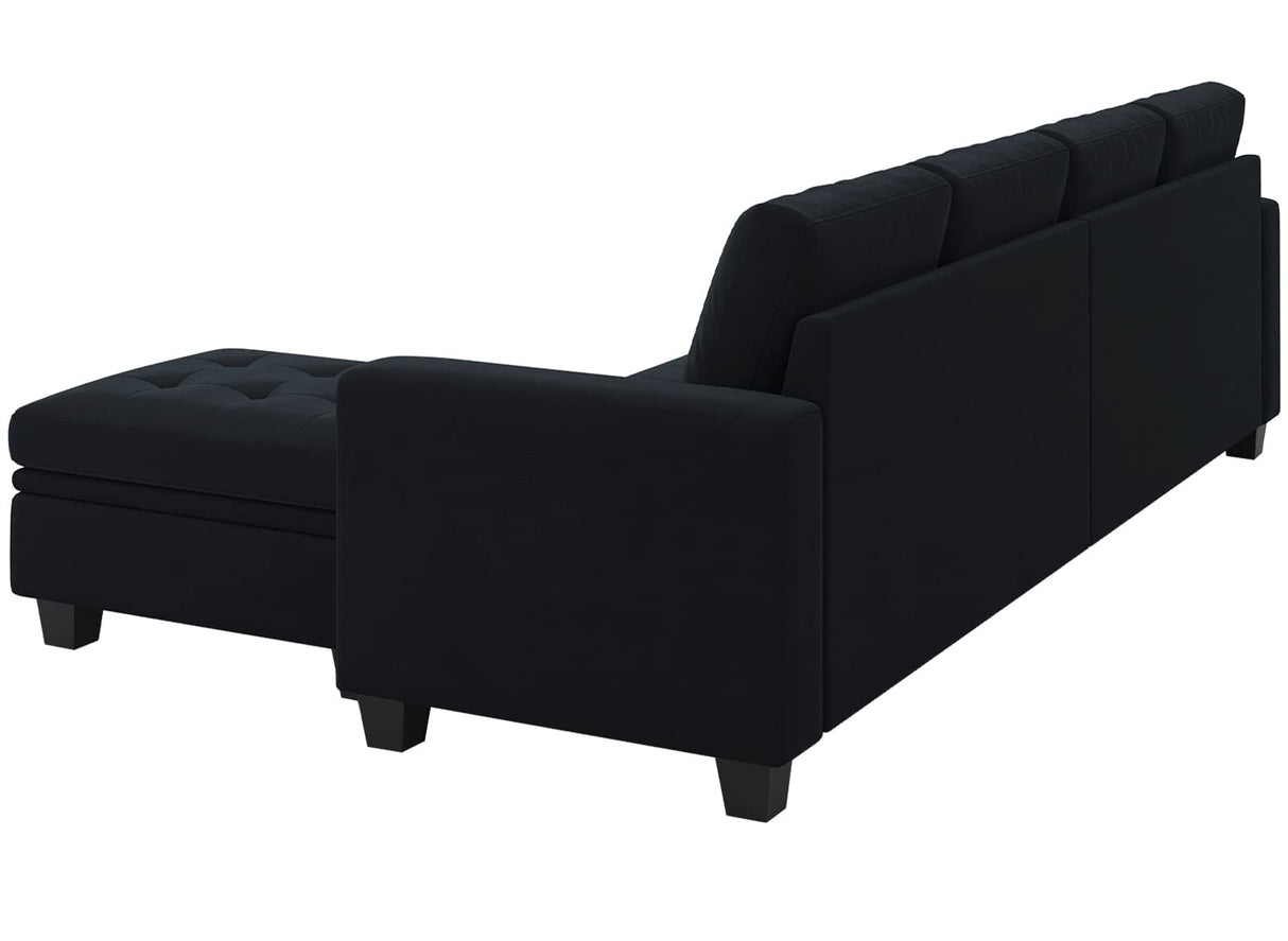 Belffin Velvet Reversible Sectional Sofa with Chaise Convertible L Shaped 4-seat Sectional Couch with Storage Ottoman Black Belffin