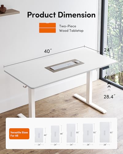 FEZIBO Electric Standing Desk Adjustable Height, 40 x 24 Inch Sit and Stand Desk, Home Office Desk, Ergonomic Workstation Computer Desk, White FEZIBO