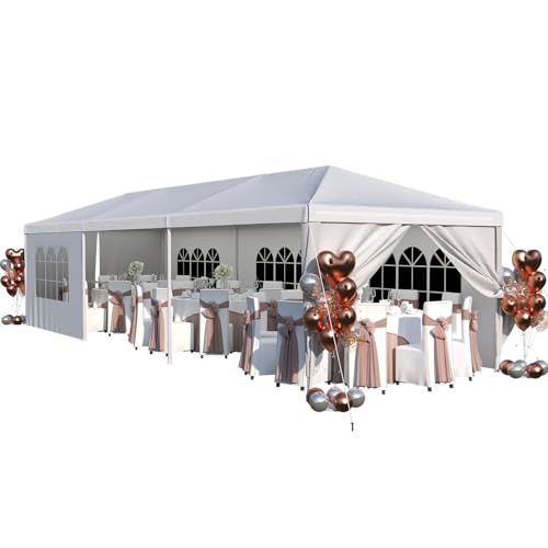 10'x30' Heavy Duty Party Tent - Waterproof Wedding Canopy with Removable Sidewalls, Event Gazebo Shelter for Outdoor Gatherings (White) Flamaker