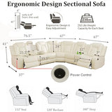 Breathing Leather Reclining Sofa Set,Power Recliner Sectional Couch with LED Light,Modern Living Room Furniture Set,Reclining Sectional Couch Set with USB Port/Storage for Home/Home Theater
