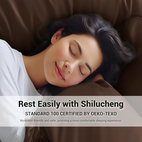 Shilucheng 4 Piece King Sheet Sets, Cooling Sheets, Blend Rayon Derived from Bamboo, Deep Pocket Up to 16", Breathable & Soft Bed Sheets, Hotel Silky Bedding Set, Brown Shilucheng