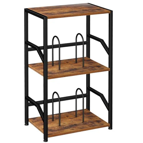 LOAKEKEL Record Player Stand, Vinyl Record Storage Up to 200 Albums, 3 Tier End Table with Removable Dividers, Tall Side Table for Living Room, Bedroom, Rustic Brown, HETCD010BR-1 LOAKEKEL