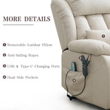Infinite Position Lay Flat Lift Recliner Chair for Adults, Dual Motor Power Lift Chair for Elderly with Massage & Heating, USB Ports, Remote Control & Lumbar Pillow, Linen Fabric (Ivory)