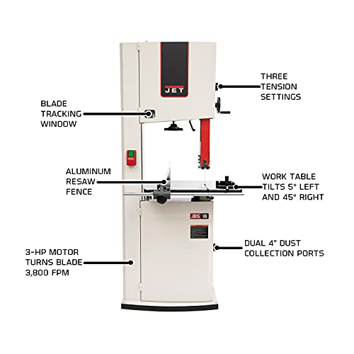 JET 18-Inch Woodworking Bandsaw, 3 HP, 1Ph 230V (JWBS-18-3) - WoodArtSupply