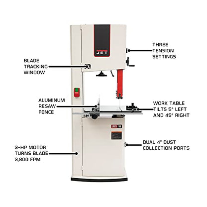 JET 18-Inch Woodworking Bandsaw, 3 HP, 1Ph 230V (JWBS-18-3) - WoodArtSupply