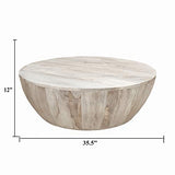 The Urban Port 12-Inch Height Round Mango Wood Coffee Table, Subtle Grains, Distressed White The Urban Port