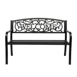 50" Outdoor Metal Welcome Bench, Garden Bench with Slatted Seat, Patio Bench for Park, Porch, Yard, Entryway, Black Generic