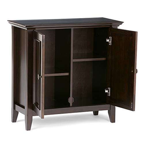 SIMPLIHOME Amherst SOLID WOOD 32 inch Wide Transitional Low Storage Cabinet in Hickory Brown for the Living Room, Entryway and Family Room - WoodArtSupply