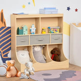 HOMCOM Natural Wood Kids Bookcase and Toy Storage Organizer with Drawers HOMCOM