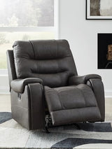 Signature Design by Ashley Trumble Modern Faux Leather Manual Rocker Recliner with Track Arms, Gray Signature Design by Ashley