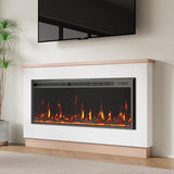 60" Electric Fireplace with Mantel for 50" Insert, Weyderk Ultra-Thin 5.5" Surround, 750/1500W Heater with 12 Flame Effects, 1-8 Hours Timer, Wall Mounted TV Stand for Livingroom, White Weyderk
