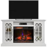 duraflame® Electric Fireplace Farmhouse Media Console for 65 Inch TVs with Glass Doors, Bright White Duraflame