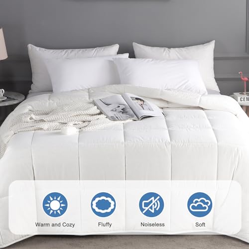 Wool Comforter Queen Size Duvet Insert All Season, Ultra-Soft Wool Duvet, Breathable Washable Comforter, Medium Weight,100% Noiseless Cotton Shell(White) YMLIVE