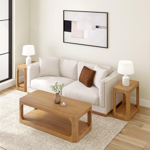 Plank+Beam Forma Coffee Table, Solid Wood 54 Inch Modern Coffee Table with Shelf, Contemporary Center Table with Storage Space, Rectangle Tea Table - WoodArtSupply