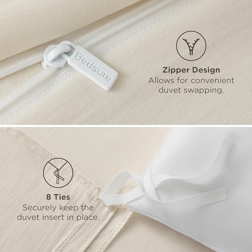 Bedsure Oat Milk Duvet Cover Queen Size - 3 Pieces Prewashed Cotton-Like Polyester Extra Soft Bedding Set, Includes 1 Duvet Cover 90x90 Inches with Zipper Closure & 2 Pillow Shams, No Comforter Bedsure