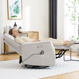choairy Recliner Chair for Adults, Power Faux Leather Rocker Recliner Massage and Heat, Oversized Swivel Reclining Nursery Chair with USB Ports for Living Room, Office Beige