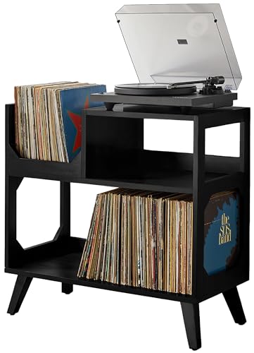 Crosley Furniture Asheville Mid-Century Modern Media Console Record Player Stand, Storage for Vinyl Records, Medium, Black Crosley Furniture