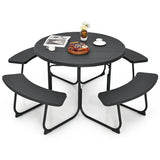 Tangkula 8 Person Picnic Table, Outdoor Round Picnic Table with 4 Built-in Benches, Umbrella Hole, Metal Frame & HDPE Tabletop, Outside Table and Bench Set for Backyard, 2300lbs Weight Capacity Tangkula